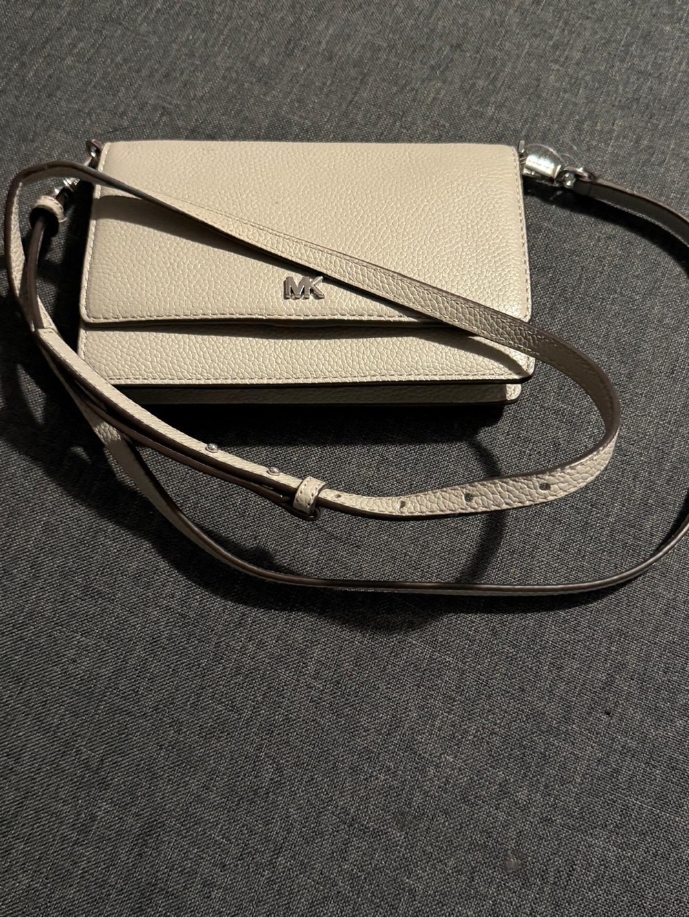 Michael Kors Small Pebbled Leather Crossbody in Light Taupe
